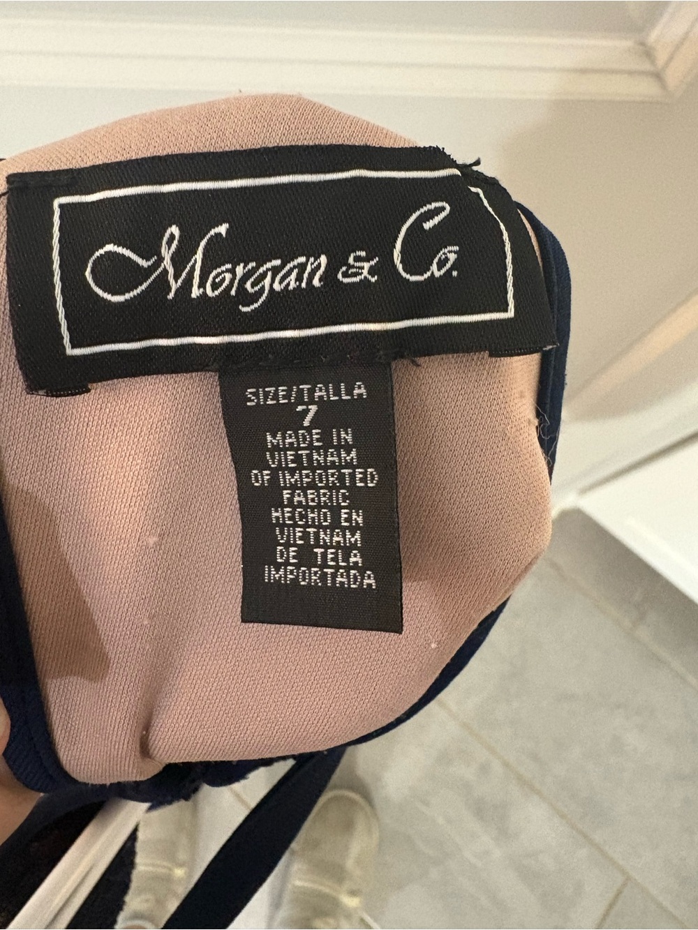 Morgan & Co. Navy Lace Halter Maxi Dress with Keyhole - Picture 5 of 5
